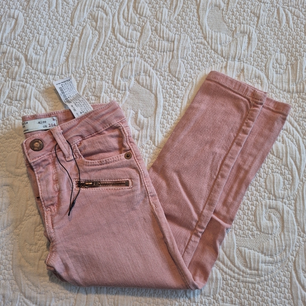 Zara girls size 4 pink stretchy jean pants, adjustable waist NWOT